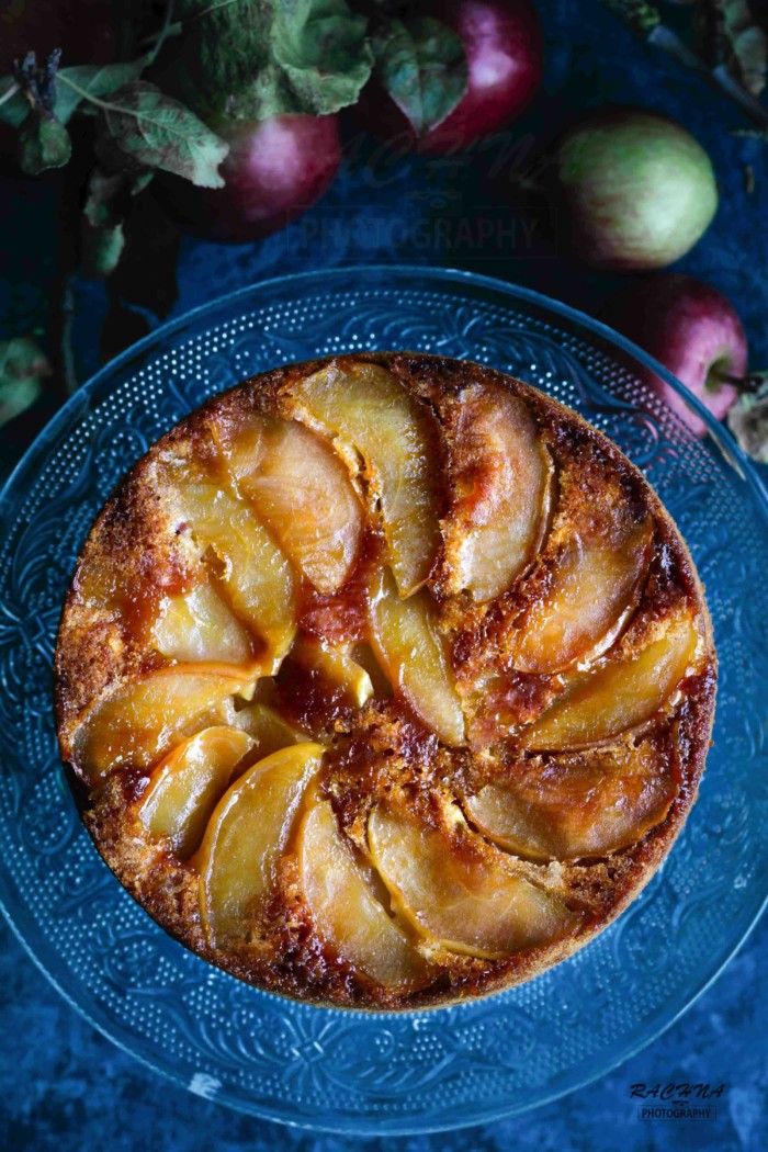 Eggless apple upside down cake | eggless apple cake