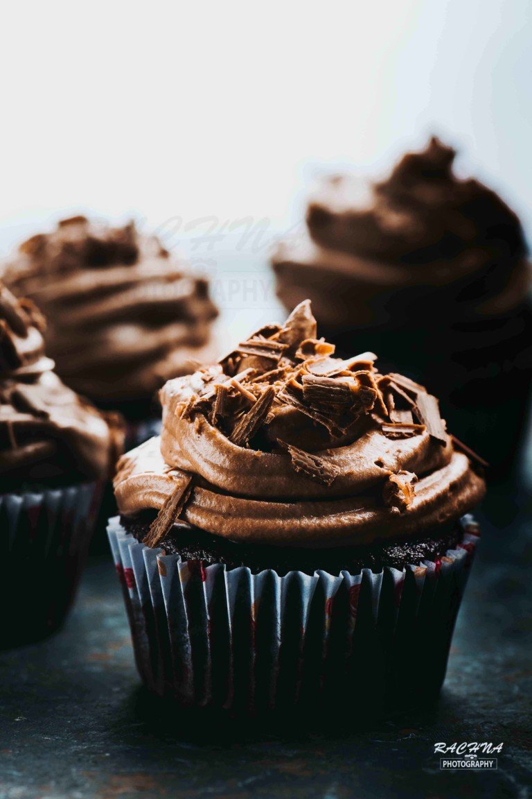 Eggless Chocolate Cupcakes with dark chocolate frosting 
